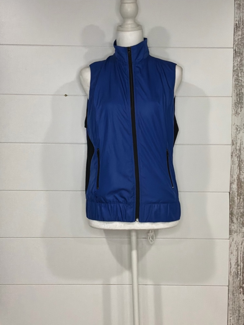 VTG 2000  Bebe Sport Y2K Royal Blue Full Zip Mock Neck Vest Silver Logo